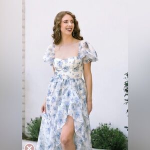 Super cute formal dress. Cream with blue flowers. Foral dress